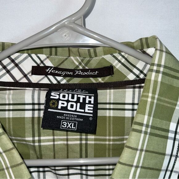 Southpole Men's Button Up Green Plaid Relaxed Fit Shirt 0627 - Picture 4 of 10